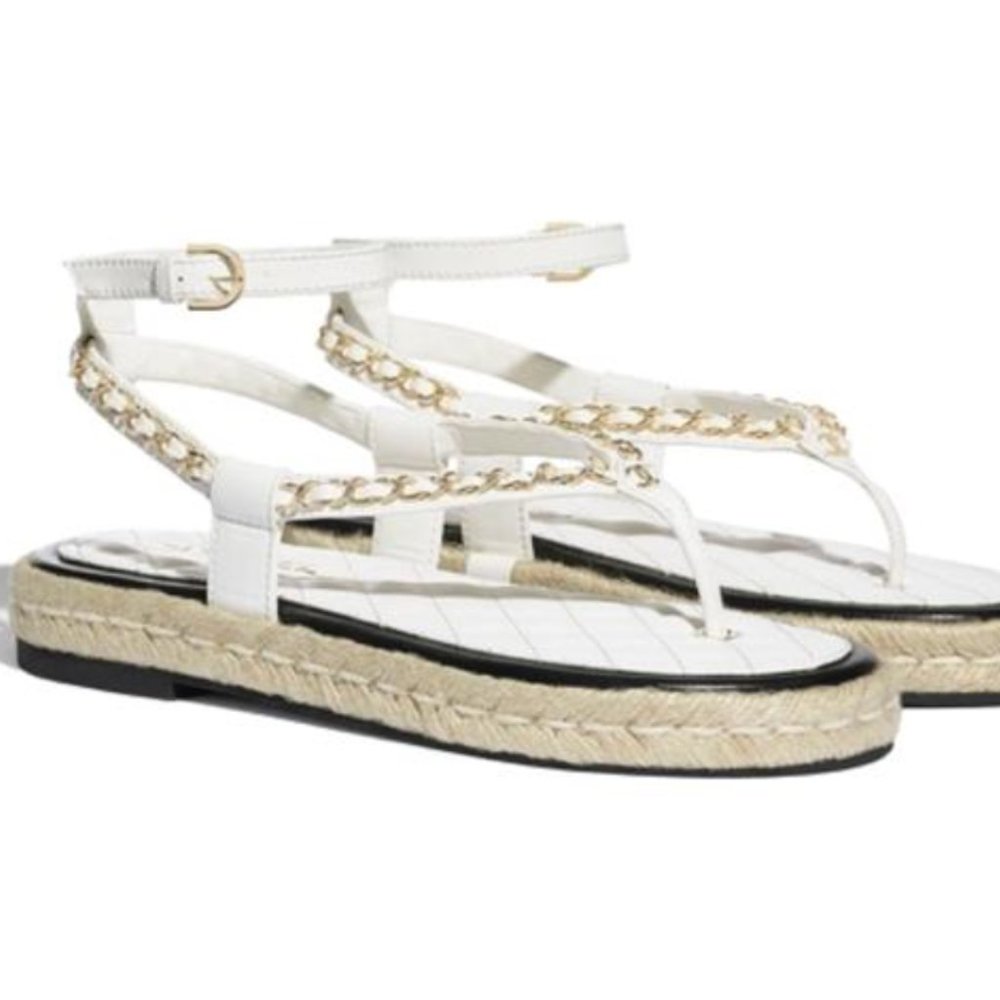 Chanel White Lambskin Cruise 2021 Sandals